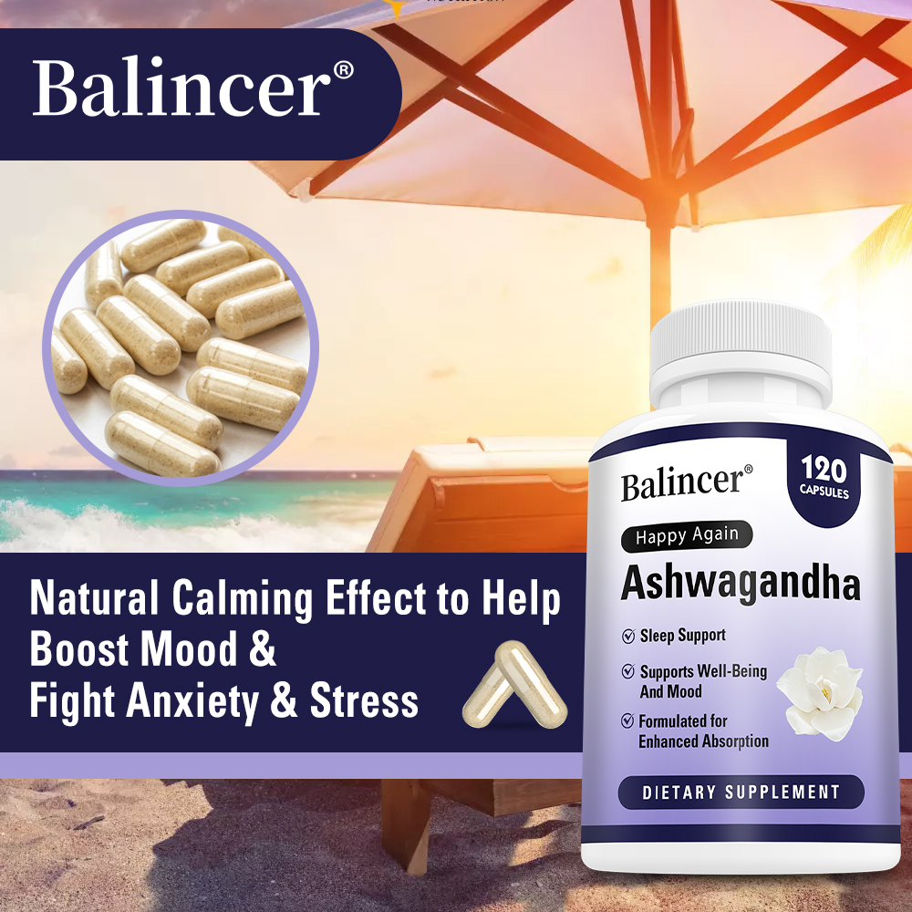 Herbal Wellness Supplement - Ashwagandha Capsules, Stress Relief, Mood, Focus,